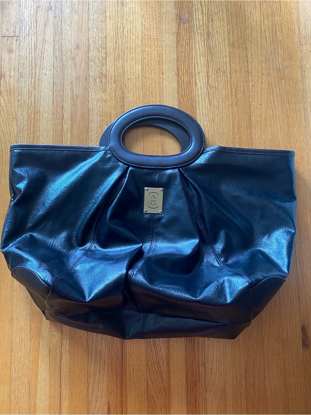 Adriano Goldshmied Black Patent Leather Tote Bag with Top Handles